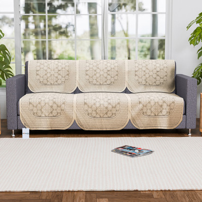 HOMESTIC Cotton 3 Seater Sofa Floral Cover(Pack of 6 Cream)
