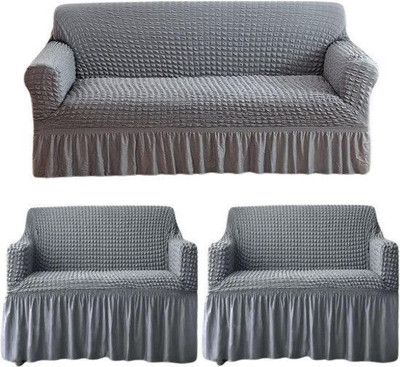 TONY STARK Polycotton 3+1+1 Seater Sofa Striped Cover(Pack of 3 Ash Grey)