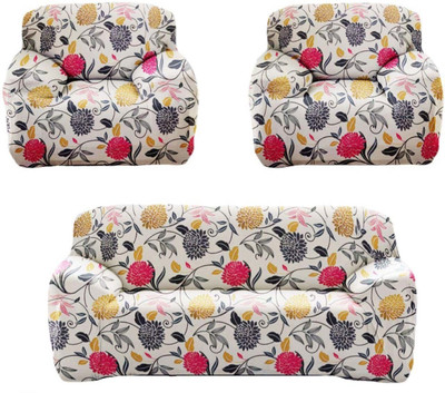 papsun Polyester Floral 3+1+1 Seater Sofa Cover(White Pack of 1)