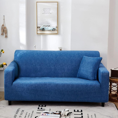 lukzer Polyester Striped 3 Seater Sofa Cover(Blue Pack of 1)