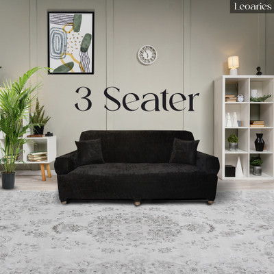 Leoaries Velvet, Silk Plain 3 Seater Sofa Cover(Black Pack of 1)