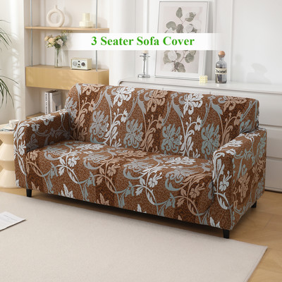 HOKiPO Polyester 3 Seater Sofa Floral Cover(Pack of 1 Rich Chocolate Damask Floral)