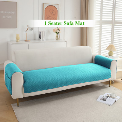HOKiPO Polyester Plain 1 Seater Sofa Cover(Teal Pack of 1)