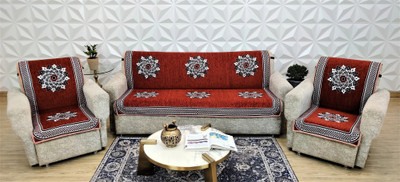 MHF Velvet 3 Seater Sofa Damask Cover(Pack of 3 Orange)