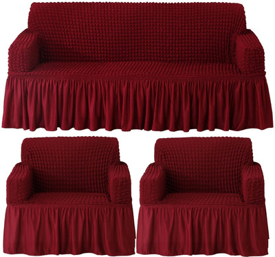HOKiPO Polyester 3+1+1 Seater Sofa Plain Cover(Pack of 3 Cherry Red)