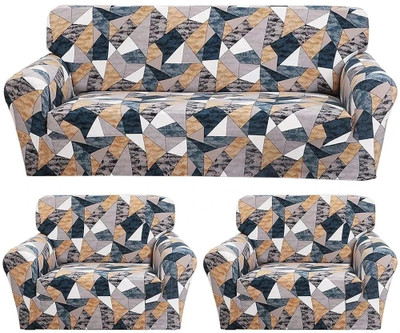 B BESTILO Polyester Geometric 3+1+1 Seater Sofa Cover(Multicolor Pack of 1)