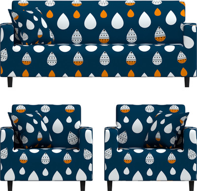 FurShine Polyester Checkered 3+1+1 Seater Sofa Cover(Blue Drop Pack of 3)