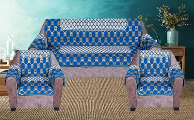 Nendle Cotton 3+1+1 Seater Sofa Abstract Cover(Pack of 12 Blue)