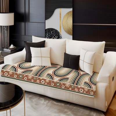 DECORIAN Velvet Geometric 3 Seater Sofa Cover(Semicircle Lines Pack of 1)