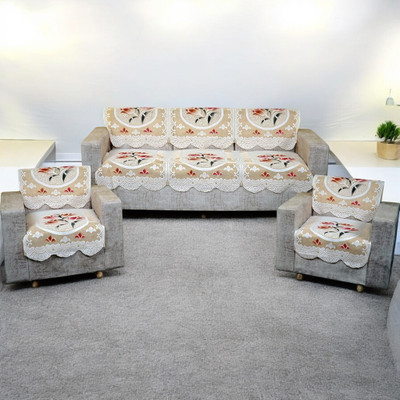 R2H2 Polyester Floral 3+2 Seater Sofa Cover(Yellow Pack of 5)