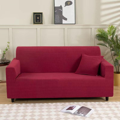lukzer Jacquard Checkered 1 Seater Sofa Cover(Textured Red Box Pattern Pack of 1)