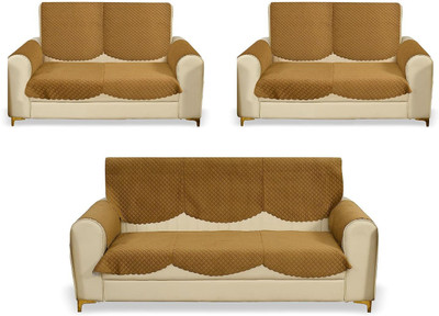 Bigger fish Velvet Checkered 3+2+2 Seater Sofa Cover(Gold Pack of 20)