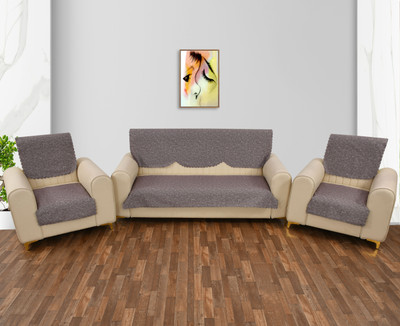 GLORIES Velvet Abstract 3+1+1 Seater Sofa Cover(Grey Pack of 6)
