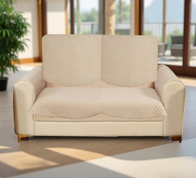 Home Stylish Velvet 2 Seater Sofa Geometric Cover(Pack of 4 Beige)