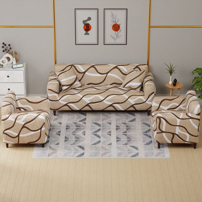 lukzer Polyester 3+1+1 Seater Sofa Striped Cover(Pack of 1 Beige Lining Design)