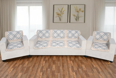 Lzyhome Cotton 3+2 Seater Sofa Striped Cover(Pack of 6 Peach)