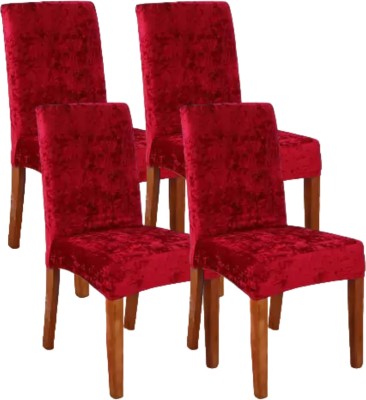 Aranaya Decore Velvet Plain Chair Cover(Red Pack of 4)