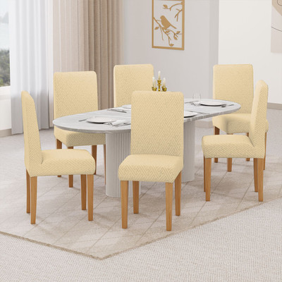 lukzer Jacquard 1 Seater Chair Plain Cover(Pack of 6 Pastel Yellow Grid Maze)