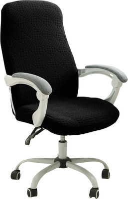 HOKiPO Jacquard 1 Seater Chair Plain Cover(Pack of 1 Stretchable Office Chair Cover, Large, Black)