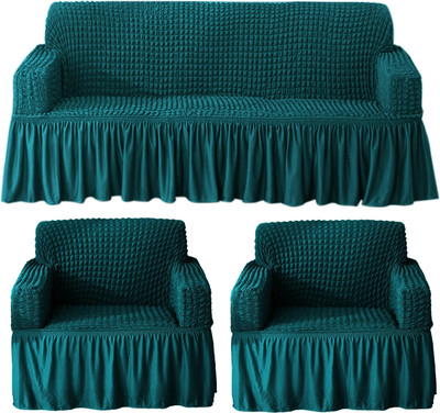 HOKiPO Polyester Plain 3+1+1 Seater Sofa Cover(Teal Pack of 3)