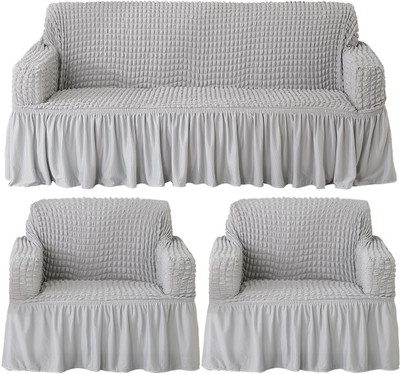 HOKiPO Polyester 3+1+1 Seater Sofa Plain Cover(Pack of 3 Ash Grey)