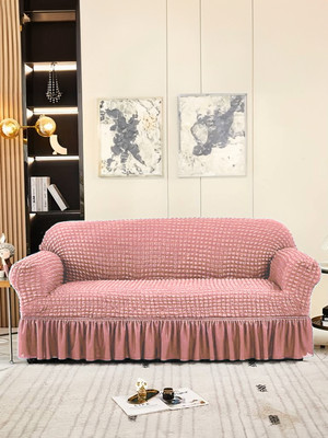 Cortina Polyester Abstract 2 Seater Sofa Cover(Pink Pack of 1)