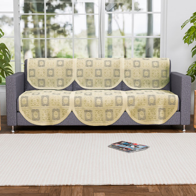 KUBER INDUSTRIES Cotton 3 Seater Sofa Geometric Cover(Pack of 6 Yellow)