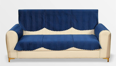 Fashion Throw Velvet 3+2 Seater Sofa Geometric Cover(Pack of 6 Blue)