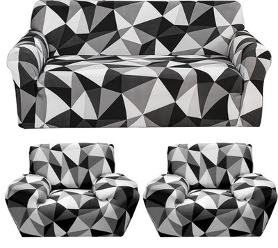 FurShine Polyester Abstract 3+1+1 Seater Sofa Cover(Black, White Pack of 3)