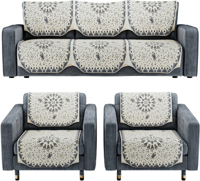 Heart Home Cotton Checkered 3+2 Seater L-Shape Sofa Cover(Grey Pack of 10)