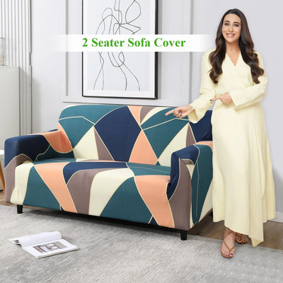 HOKiPO Polyester 2 Seater Sofa Abstract Cover(Pack of 1 Green Peach Abstract)