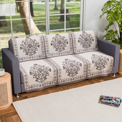 KUBER INDUSTRIES Cotton 3 Seater Sofa Floral Cover(Pack of 6 Grey)