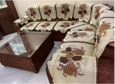 EASTTARDOMM Cotton 3+2+2 Seater Sofa Floral Cover(Pack of 8 Stunning Look Polycotton 7 Seater Sofa Cover with 2 pcs Arms Cover Brown)