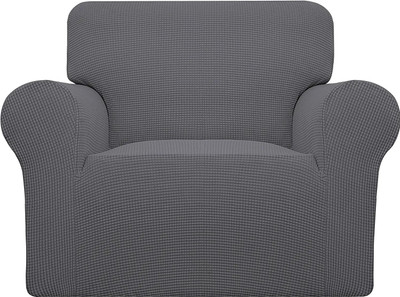 lukzer Polyester Checkered 1 Seater Sofa Cover(Grey Pack of 1)