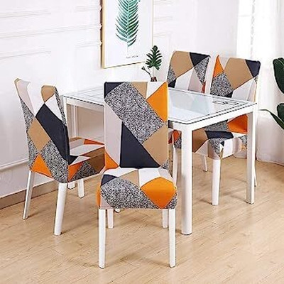 NAYISHI Polycotton 1 Seater Chair Geometric Cover(Pack of 4 orange)