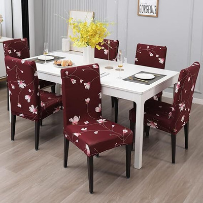 ADstore Polycotton 1 Seater Chair Geometric Cover(Pack of 6 Maroon Flower)