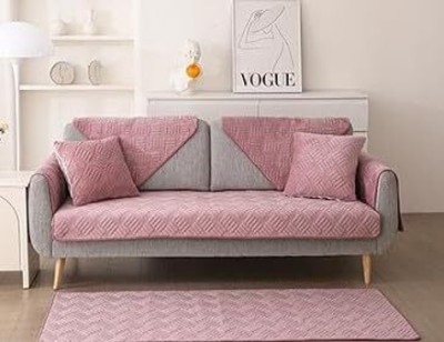 Home Cloud Velvet, Cotton Striped Sofa Cover(Pink Pack of 5)