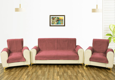 Fashion Throw Velvet 3+1+1 Seater Sofa Geometric Cover(Pack of 3 Maroon)