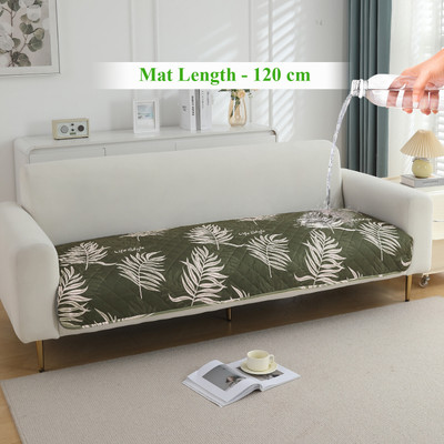 HOKiPO Polyester Abstract 2 Seater Sofa Cover(120 cm Waterproof Sofa Mat - Palm Leaves Olive Pack of 1)