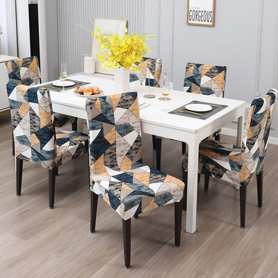 igi Polyester Geometric 6 Seater Chair Cover(Multicolor Pack of 6)