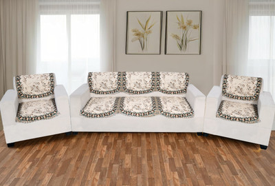 Lzyhome Cotton 3+2 Seater Sofa Striped Cover(Pack of 6 Beige Flower)