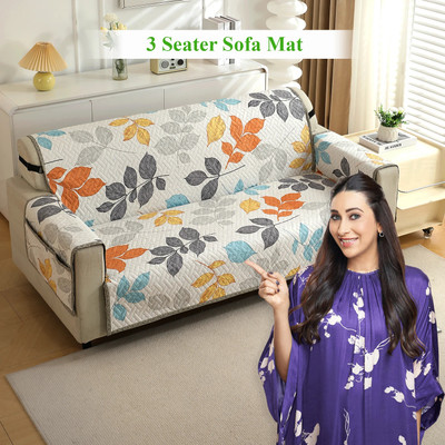 HOKiPO Polyester Abstract 3 Seater Sofa Cover(Multicolor Leaves Pack of 1)