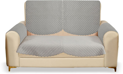 Bigger fish Velvet Checkered 2 Seater Sofa Cover(Light Grey Pack of 4)