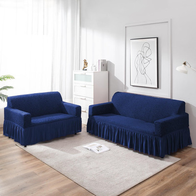 HOKiPO Jacquard 3+2 Seater Sofa Floral Cover(Pack of 2 Navy Blue)
