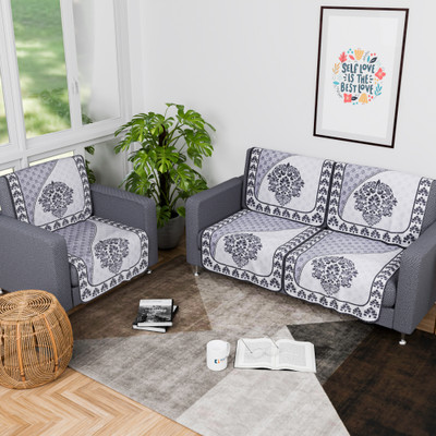 KUBER INDUSTRIES Cotton 3 Seater Sofa Floral Cover(Pack of 6 Black, Grey)
