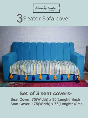 THEAMANTESS Cotton, Velvet Striped Sofa Cover(MULTICOLOR Pack of 1)