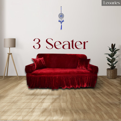 Leoaries Velvet 3 Seater Sofa Plain Cover(Pack of 1 Maroon)