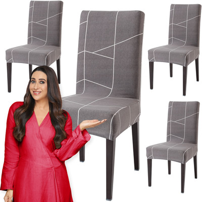 HOKiPO Polyester Abstract 4 Seater Chair Cover(Grey Pack of 4)