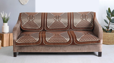 Nendle Jacquard 3 Seater Sofa Floral Cover(Pack of 2 Beige)