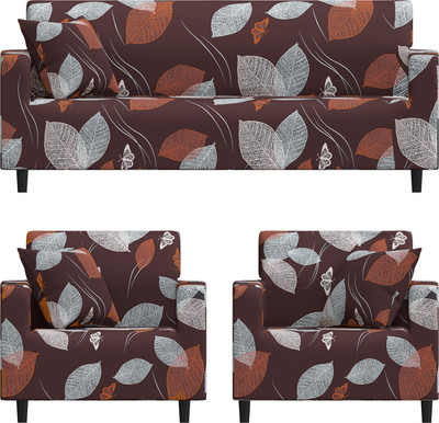 B BESTILO Polyester Checkered 3+1+1 Seater Sofa Cover(Brown Leaf Pack of 1)